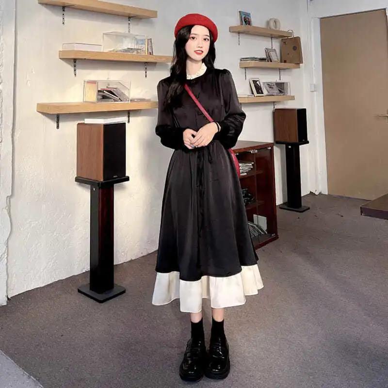 Изображение товара: Уличное платье в японском стиле Лолиты, женские платья, весна-осень, 2021, длинное платье миди, кавайное платье, винтажное черное шикарное платье Xxl