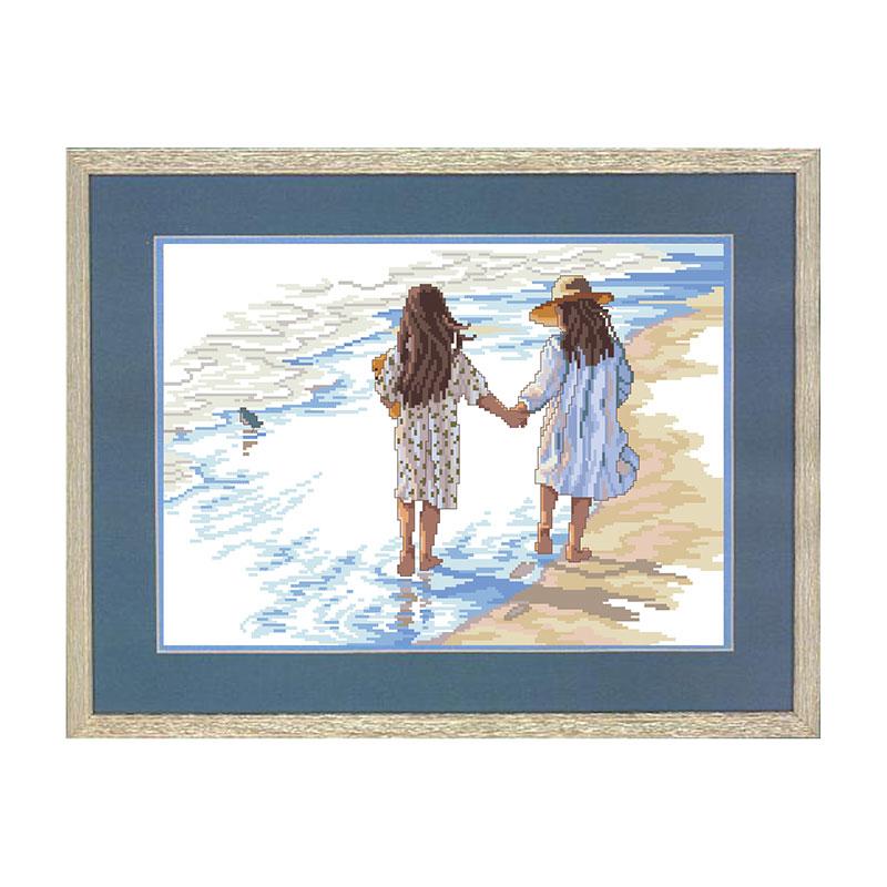 Изображение товара: Fishxx наборы для вышивки крестиком картины в спальню ручная вышивка E1126 Две маленькие девочки на пляже Точная печать