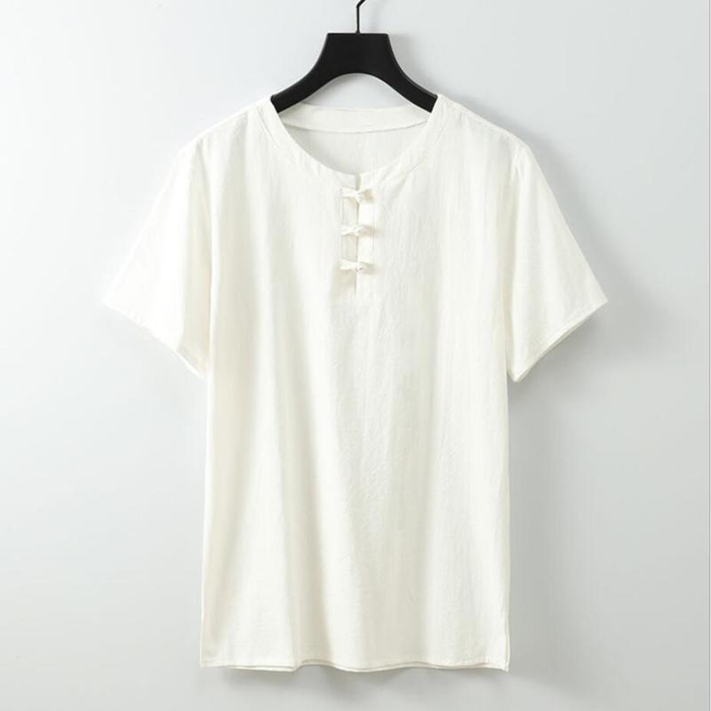 Изображение товара: Летняя мужская футболка размера плюс с коротким рукавом 8XL 9XL 68 70, хлопковые льняные футболки в китайском стиле, Винтажная футболка цвета хаки