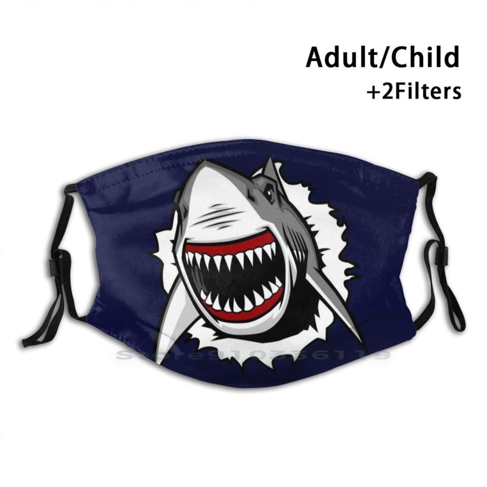 Изображение товара: Маски и наклейки. Детская моющаяся забавная маска для лица для взрослых с фильтром Акула опасность океан акула рот Акула белая акула море