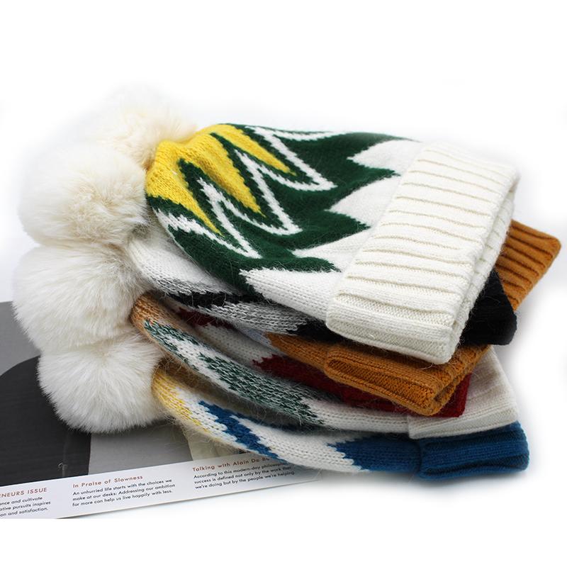 Изображение товара: Вязаные шапки из зимняя женская шапка кроличьего кашемира, плотные, теплые, модные, шерстяные, шапка из ангорской шерсти, женские облегающие шапки