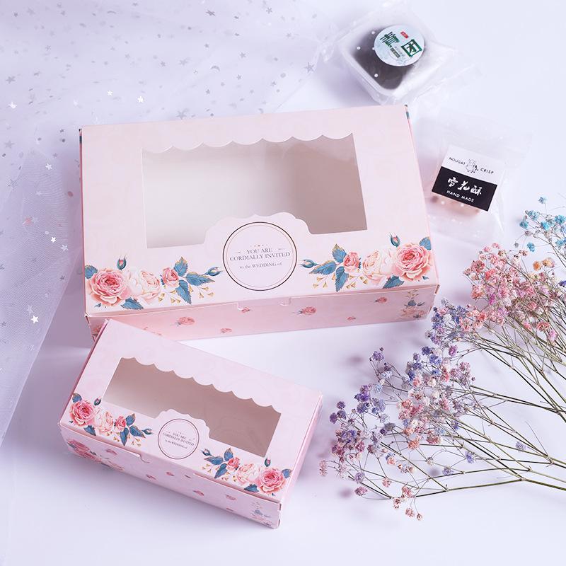 Изображение товара: 30 шт. бумажная Подарочная коробка с окном, Свадебная вечеринка, Розовый венок розы, коробка из крафт-бумаги, упаковка для пирожных, конфет кекс и печенья