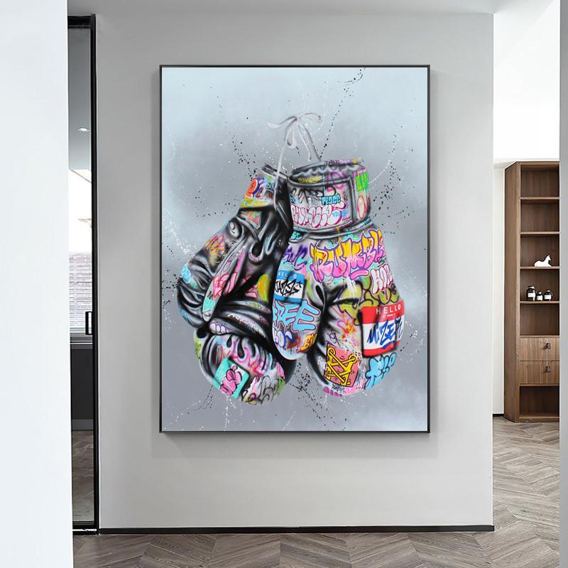 Изображение товара: Боксерские перчатки граффити художественные плакаты и принты на стене, холст, картина, уличная стена, картина для гостиной, домашний декор
