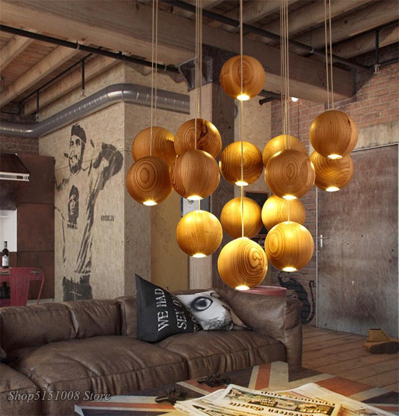 Изображение товара: Современный подвесной светильник из твердой древесины в скандинавском стиле для гостиной, подвесной светильник для декора дома в ресторане, осветительные приборы