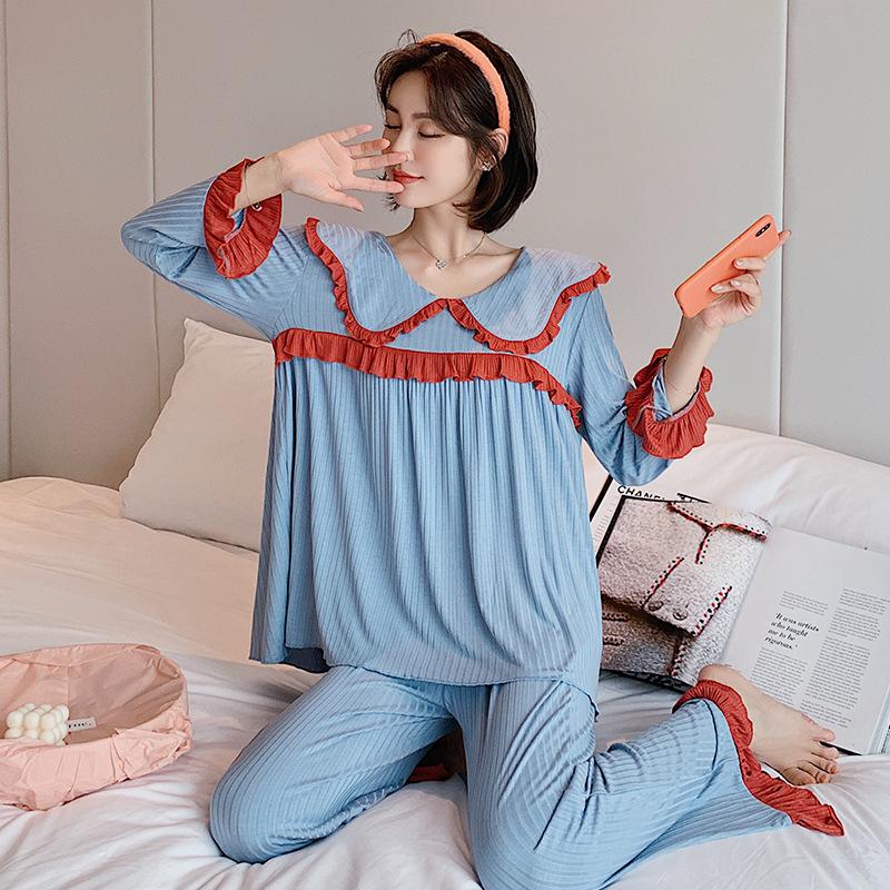 Изображение товара: Пижамный костюм женский однотонный, одежда для сна, простой домашний сервис, свободный удобный халат, ночные рубашки, большие размеры