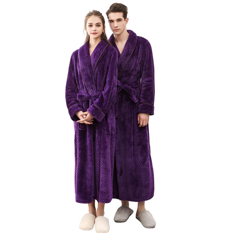 Изображение товара: Длинный рукав, унисекс, халат для взрослых, зимнее теплое кимоно, женские халаты, халат для пары, домашний сервис, утепленная фланелевая Мужская одежда для сна