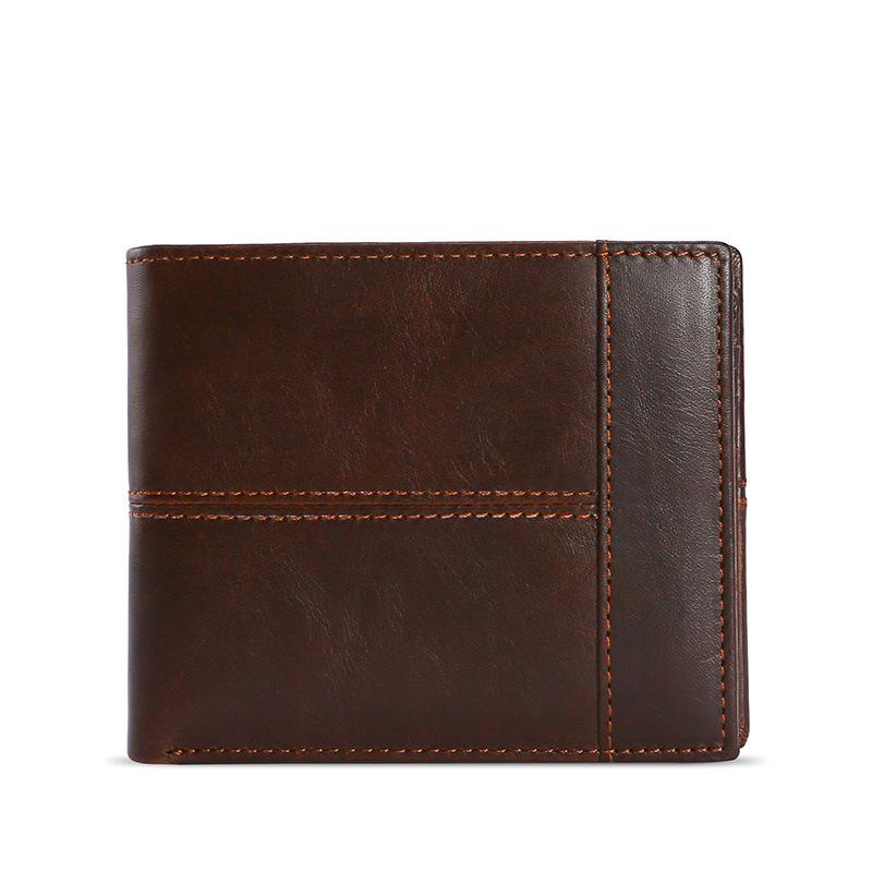 Изображение товара: Мужской кошелек из натуральной кожи, короткий кошелек в винтажном европейском стиле с отделениями для 16 карт, мужской RFID-кошелек