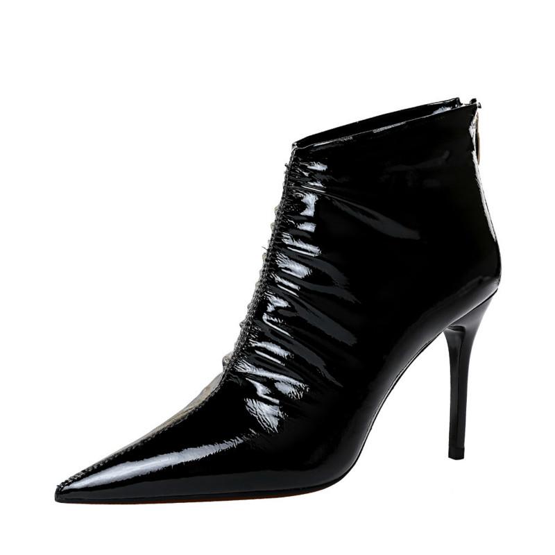 Изображение товара: European and American Sexy Nightclub High Heel Thin Heeled Bright Surface Patent Leather Pointed Ankle Boots Women's Ankle Boots