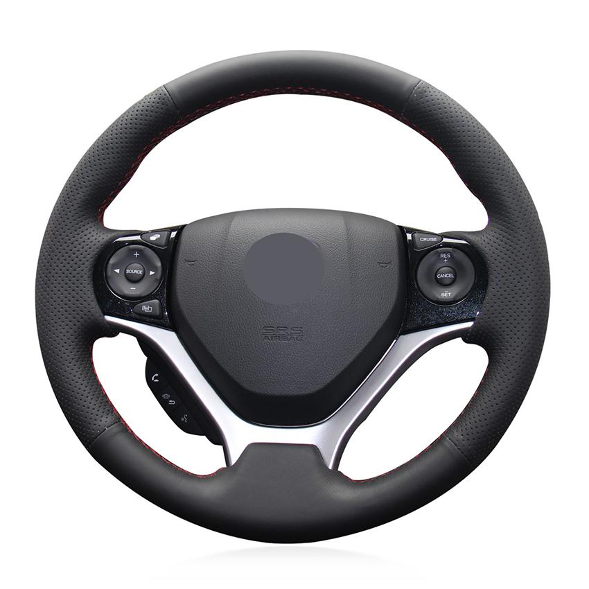 Изображение товара: Прошитая вручную черная искусственная кожа Нескользящая чехол рулевого колеса автомобиля для Honda Civic 9 2012-2015