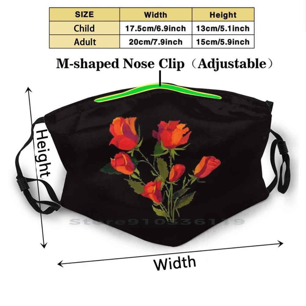 Изображение товара: С узором из красных роз печати многоразовый Pm2.5 фильтр DIY маска для лица для гуашь с изображениями цветов и растений алых роз букет листьев красный красивый весенний