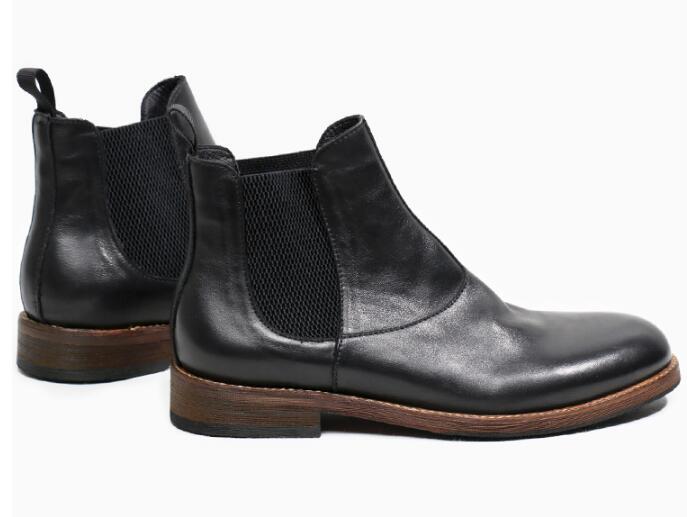 Изображение товара: Классические мужские ботинки ручной работы из натуральной кожи, зимние мужские ботинки с круглым носком, черные короткие ботинки челси, ботильоны высшего качества