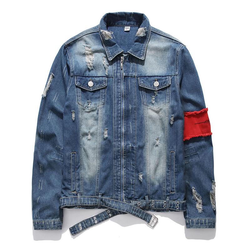 Изображение товара: Новинка 2020, мужская уличная куртка в стиле хип-хоп, джинсовая куртка, Мужская брендовая рваная джинсовая куртка, Повседневная модная куртка