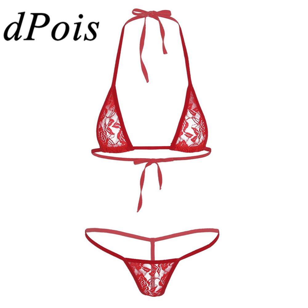 Изображение товара: Комплект женского нижнего белья, кружевной прозрачный бюстгальтер, Трусы-стринги, микро-бикини, купальник