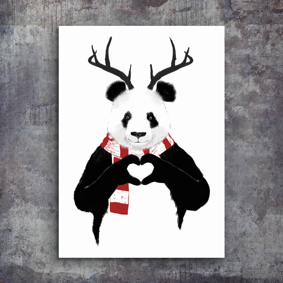 Изображение товара: Иллюстрация панда ручной работы в форме сердца рога настенный художественный холст картина Nordic Плакаты и принты настенные картины для Гостиная домашний декор