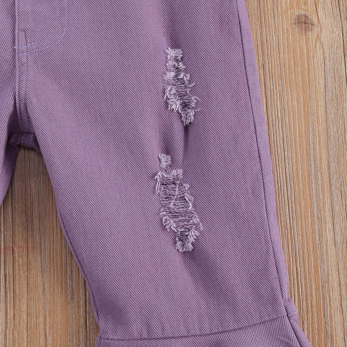 Изображение товара: 2020 Осень Весна Лето Одежда для маленьких девочек Детские однотонные расклешенные длинные штаны с оборками модные рваные брюки для девочек От 2 до 7 лет