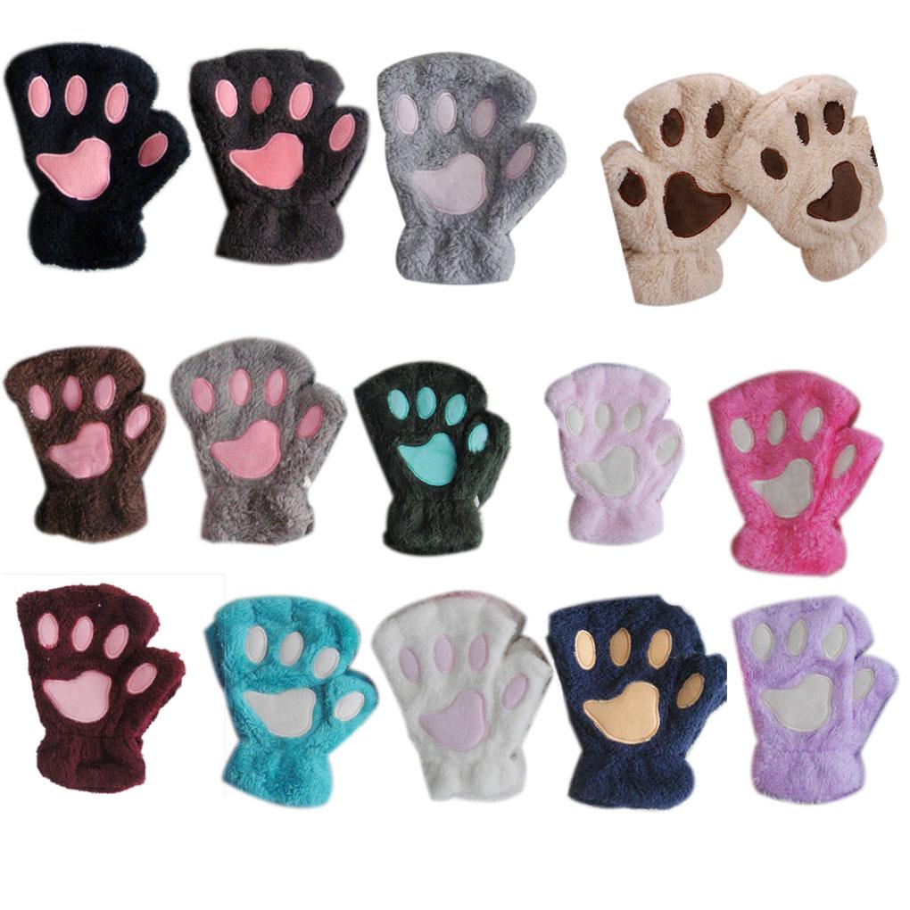 Изображение товара: Lovely Women Cat Claw Paw Plush Mittens Warm Soft Plush Short Fingerless Fluffy Bear Cat Gloves Costume Half Finger Multi Color