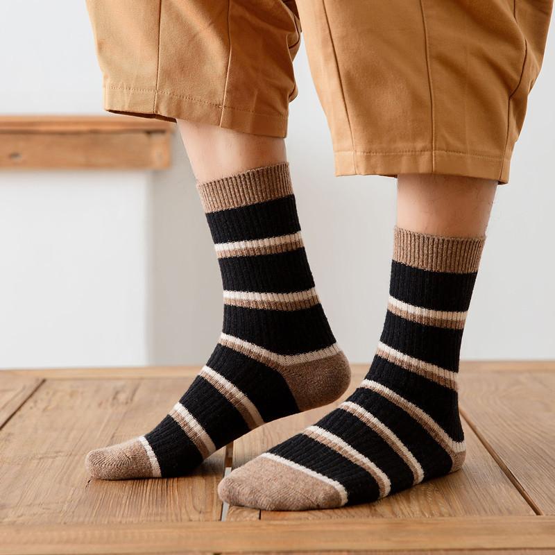 Изображение товара: Осень-зима, мужские носки, кашемировая шерсть, теплые длинные носки для мужчин, деловые мужские носки высокого качества в полоску для рождественских подарков