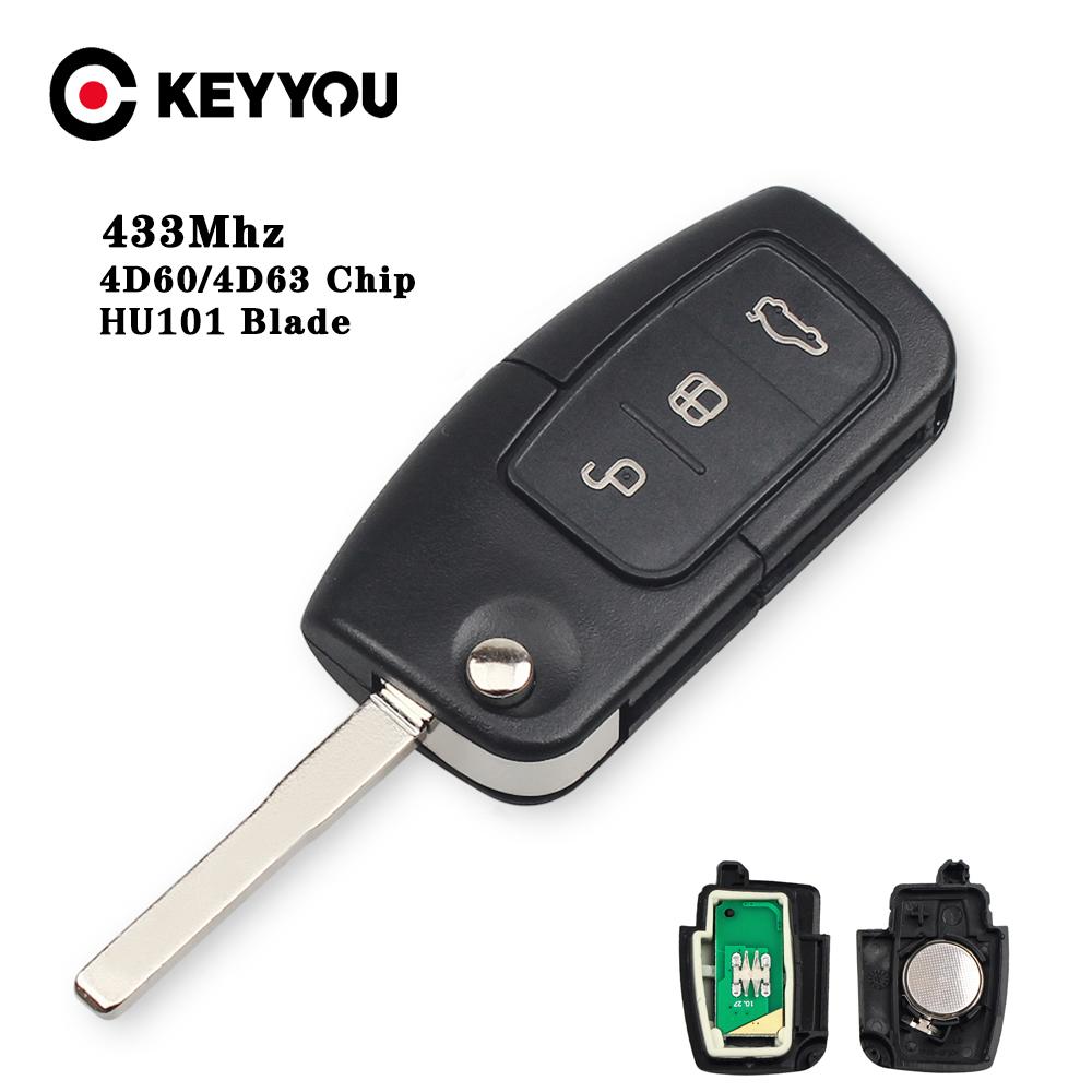 Изображение товара: Ключ дистанционного управления для автомобиля KEYYOU 4D63/4D60, 433 МГц, для Ford Fusion, Focus, Mondeo, Fiesta, Galaxy, Uncut, HU101