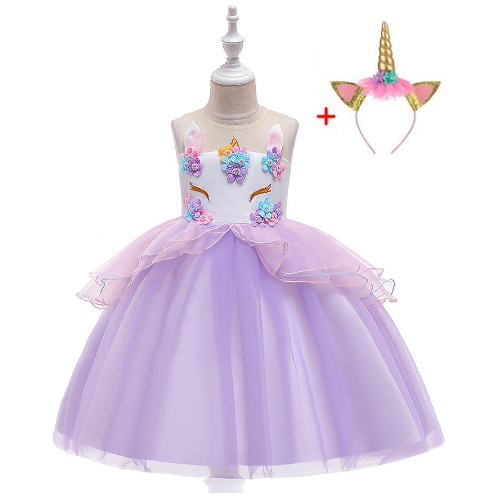 Изображение товара: Новогоднее платье с единорогом для девочек, бальное платье с вышивкой, платья принцессы на день рождения для маленьких девочек, костюмы для выступлений, детская одежда