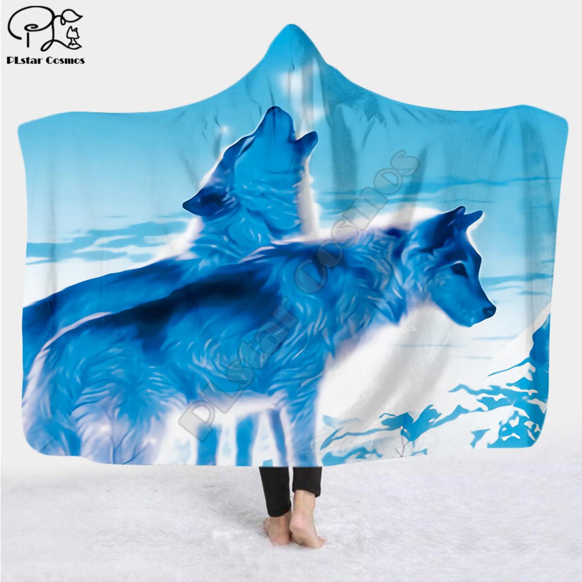 Изображение товара: Одеяло с капюшоном и 3d принтом волка, для взрослых, красочное, детское, шерпа, флисовое, носимый одеяло, постельное белье из микрофибры, стиль 1