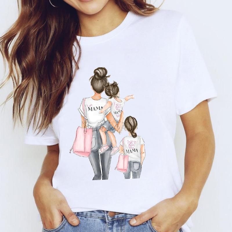 Изображение товара: Топы И Футболки Для Женщин, одежда с изображениями из мультфильмов для мамы с надписью «Love Mama, одежда с узором в точку, для девушек, футболка с принтом женская футболка, Т-футболка