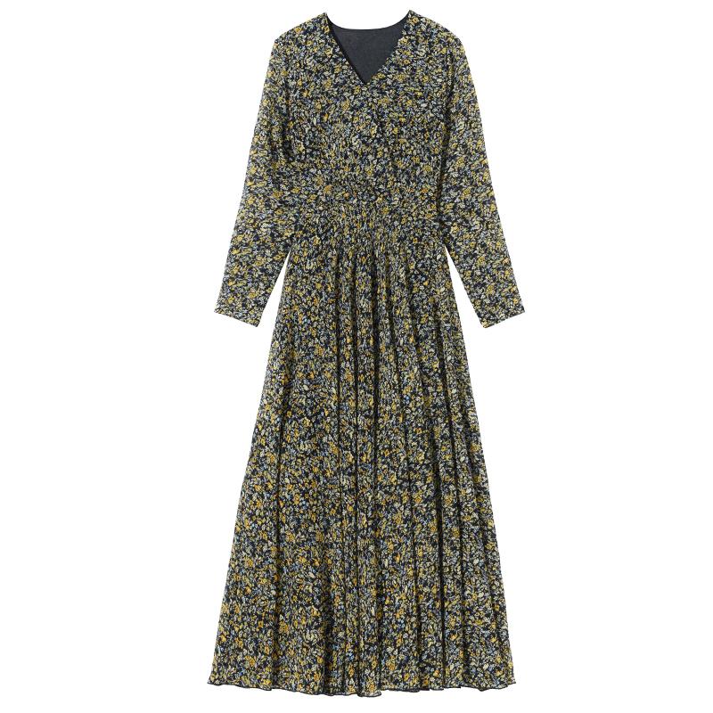 Изображение товара: Женское шифоновое платье-миди с длинным рукавом, осенне-зимнее винтажное платье с цветочным принтом, элегантное вечернее платье в стиле бохо, 2022