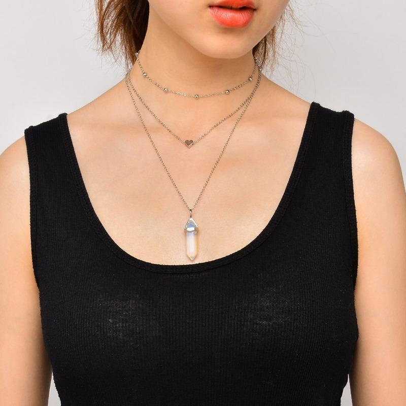 Изображение товара: Многослойное ожерелье HebeDeer с кристаллами для девушек, цепочка для женщин, серебряный цвет, богемный чокер, ожерелья с сердцем, женское колье Kpop