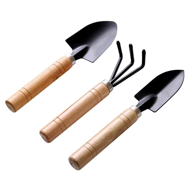 Изображение товара: 3 шт. мини садовая лопата грабли Лопата Erramientas бонсай набор инструментов деревянная ручка для цветов Горшечное растение