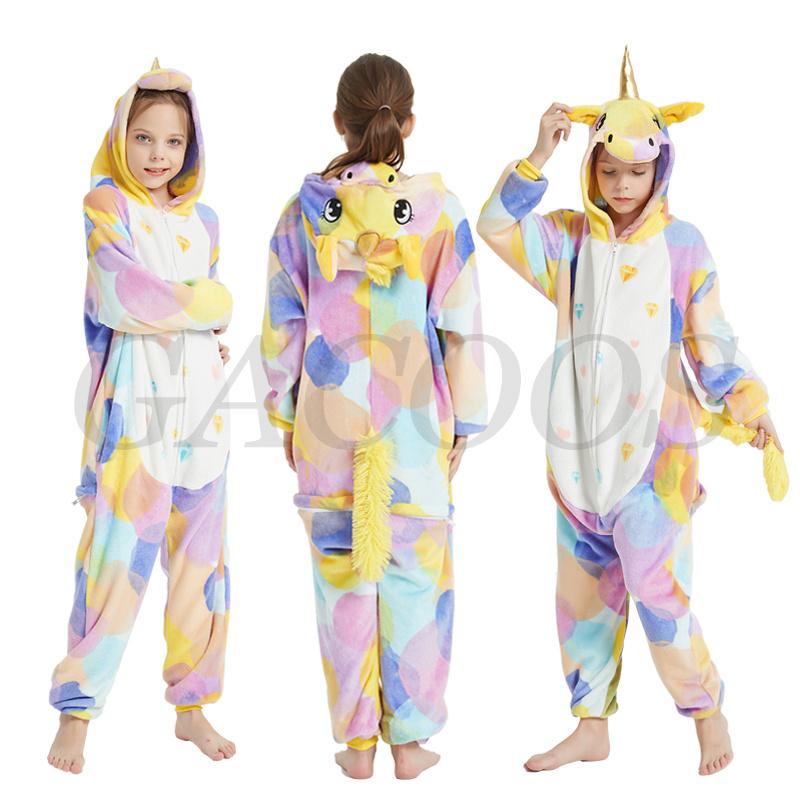 Изображение товара: Зимняя мягкая Пижама-Кигуруми для мальчиков, пижама с единорогом, Детский костюм для вечерние, пижама с капюшоном в виде панды, животного из мультфильма для 8, 10, 12, 14, 16T