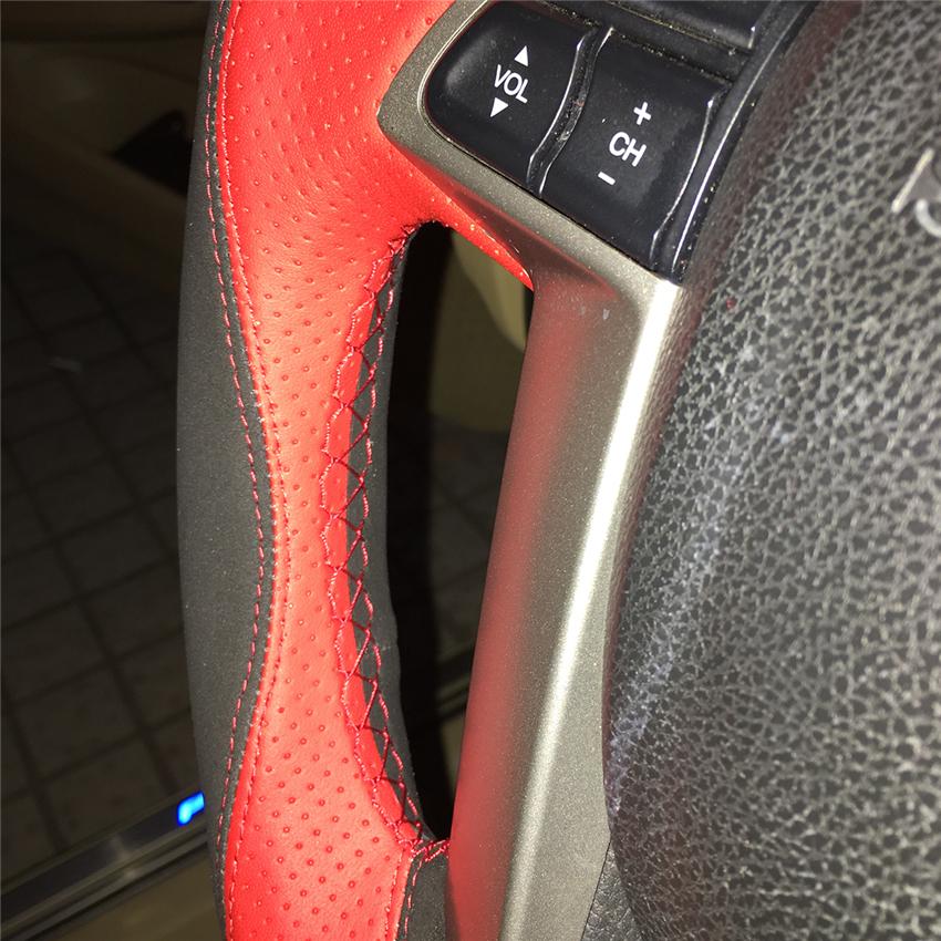 Изображение товара: Сшитая вручную черная замша красная кожа Чехол рулевого колеса автомобиля для Honda Accord 8 2008-2012 Odyssey 2011-2017 Crosstour 2012