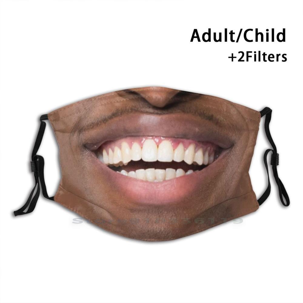Изображение товара: Мужская маска со смайликом для рта многоразовая маска с принтом РМ2, 5, фильтр, маска для лица для детей, афро-американский человек, рот, губы, черная смешная улыбка