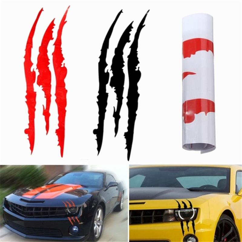 Изображение товара: Автомобильная Светоотражающая наклейка монстра, черная/белая/красная полоска от царапин, коготь, автомобильная передняя фара, винил, наклейка для автомобиля