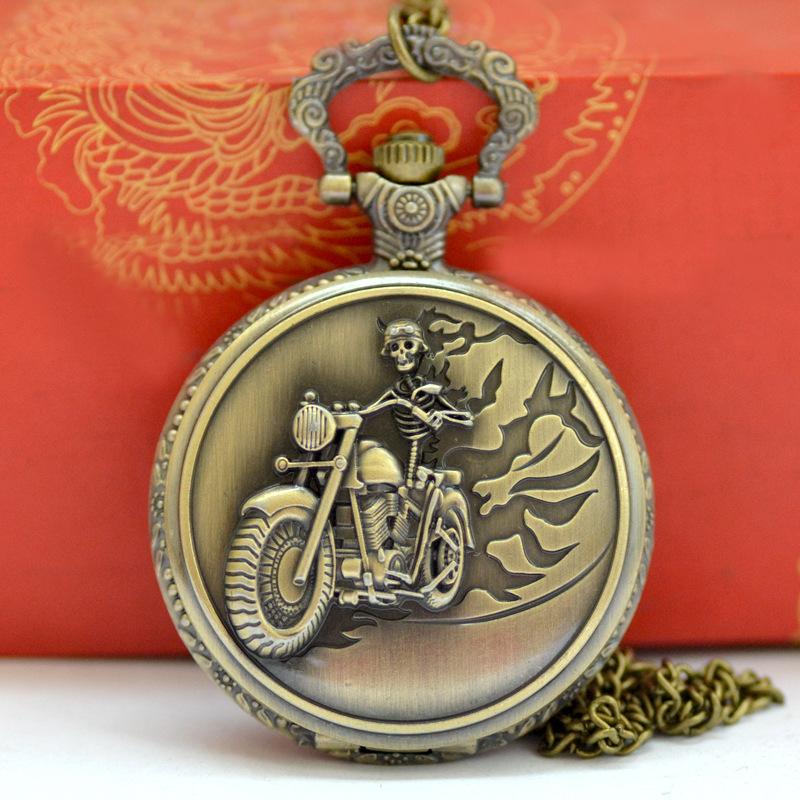 Изображение товара: 9009, карманные часы на цепочке для дедушки, старый античный бронзовый дизайн черепа, для езды на мотоцикле и папе, самые большие подарки