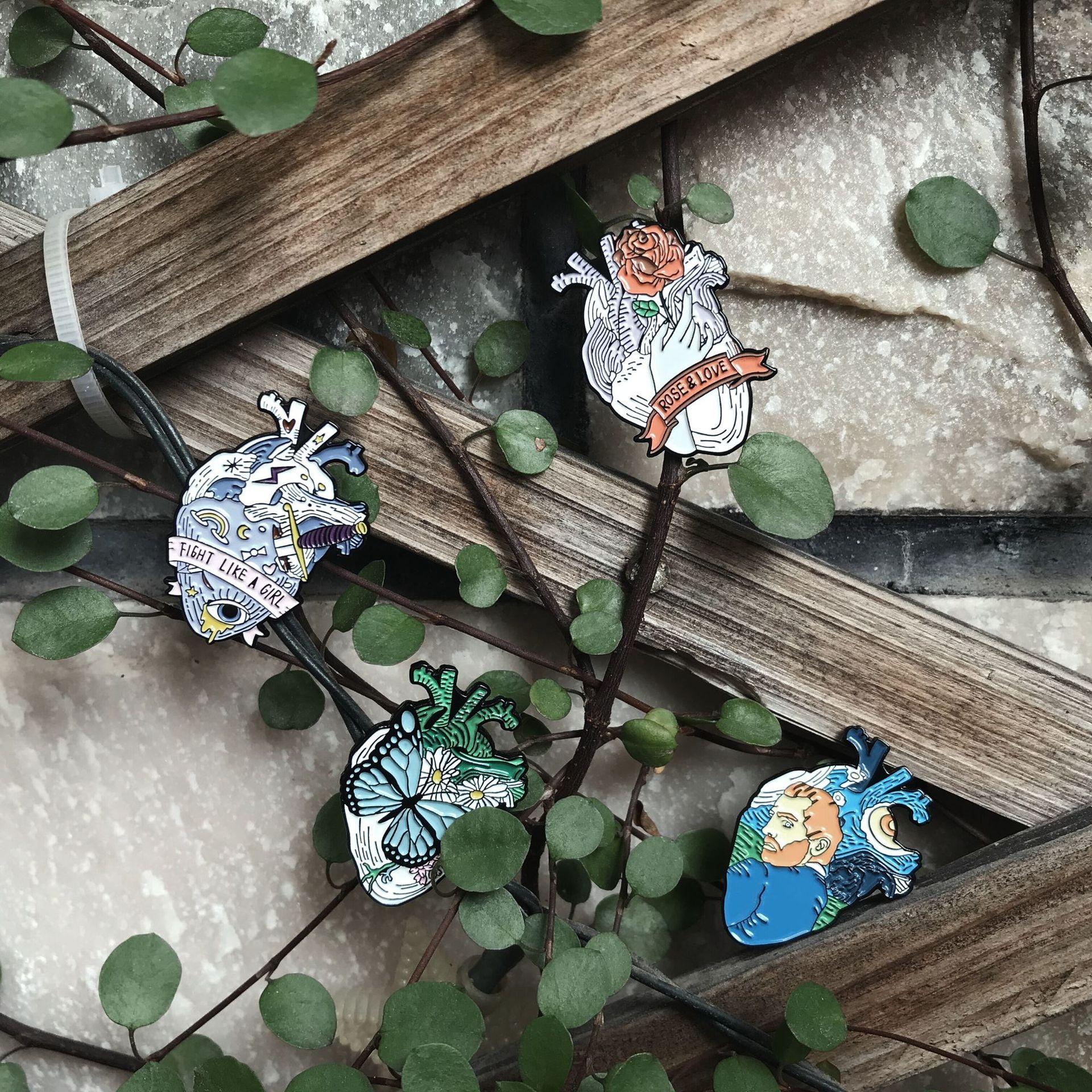 Изображение товара: Креативная брошь с изображением океана, сердца, розы Ван Гога, броши с сердечком, значок-бабочка для рюкзака, одежды, булавка, аксессуары, подарки
