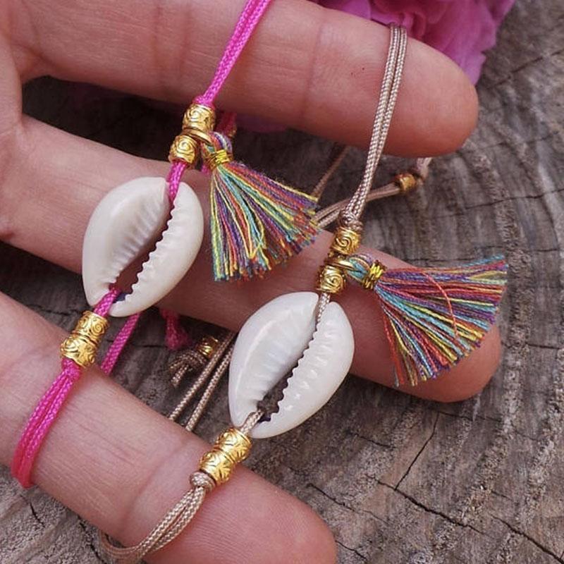Изображение товара: Браслет Cowrie в виде ракушек, браслет в стиле бохо с кисточками, летний браслет, праздничные украшения, Штабелируемый браслет, браслет макраме