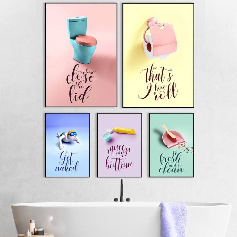 Изображение товара: Красочная туалетная бумага зубная паста метла настенная Картина на холсте скандинавские плакаты и принты настенные картины для ванной домашний декор