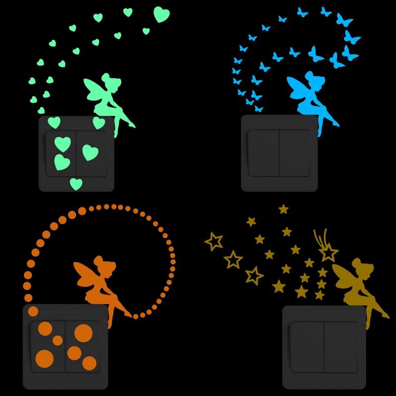 Изображение товара: Сказочные звезды, светящиеся переключатели, наклейки на стену в виде разноцветных сердец, бабочки, украшение для детской комнаты, домашний декор, наклейки