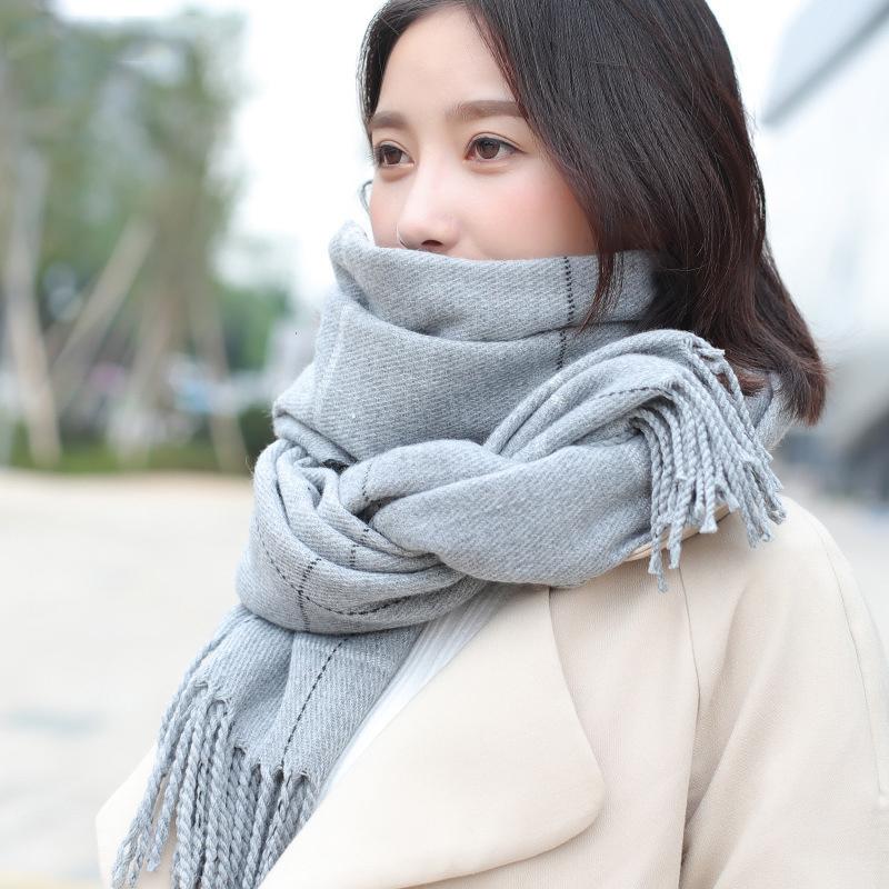 Изображение товара: Шарфы женские плотные универсальные клетчатые элегантные длинные шарфы в Корейском стиле Повседневный зимний теплый высококачественный мягкий женский шарф