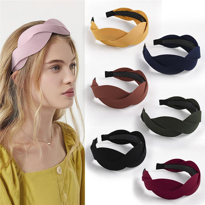 Изображение товара: New Simple Solid Color Twist Hairband Fashion Cross Wave Wide Side Headband For Women Girls With Teeth Non-slip Hair Accessories