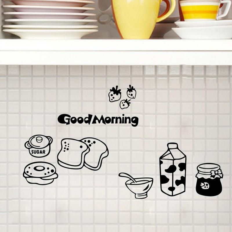 Изображение товара: 1 шт. креативная Настенная Наклейка для кухни, виниловая настенная наклейка на холодильник с молочным хлебом, черно-белая наклейка, домашний художественный декор, фридж