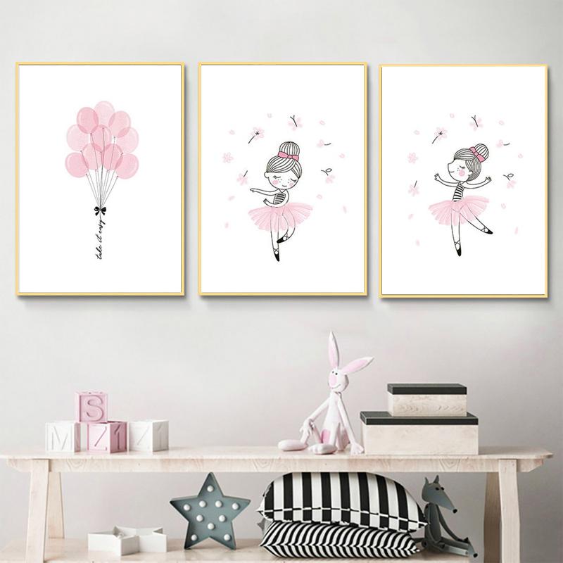 Изображение товара: Современная картина с изображением милой балерины розового воздушного шара, картина маслом, плакат и печать, настенное искусство, украшение для дома