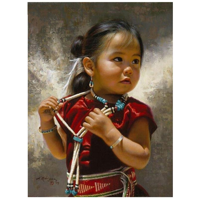 Изображение товара: Алмазная картина 5D «сделай сам», индийская маленькая девочка, полноразмерная круглая Алмазная вышивка, вышивка крестиком, мозаика, настенная artZP-3830