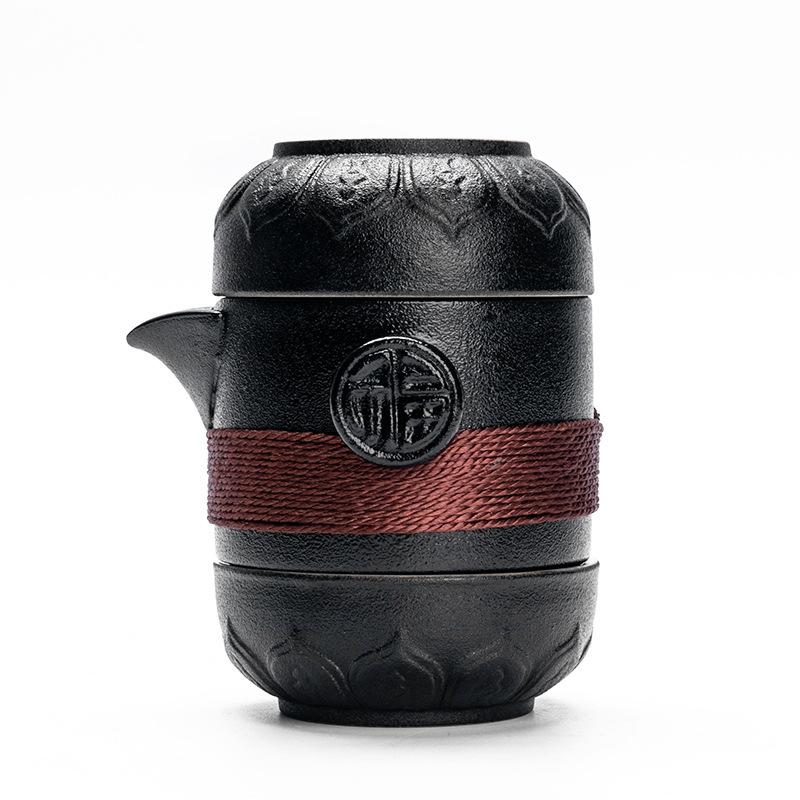 Изображение товара: Экспресс-чашка из черной керамики, один горшок, две концентричных чашки, портативный дорожный чайный сервиз