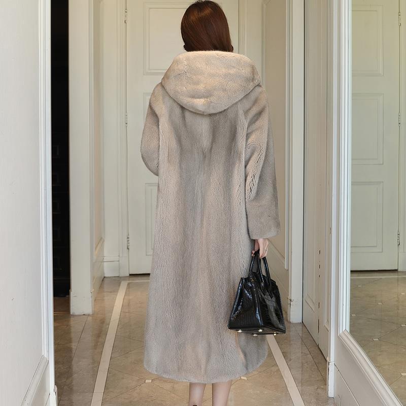 Изображение товара: Шуба женская из искусственного меха норки, длинная теплая зимняя куртка с капюшоном, 2020