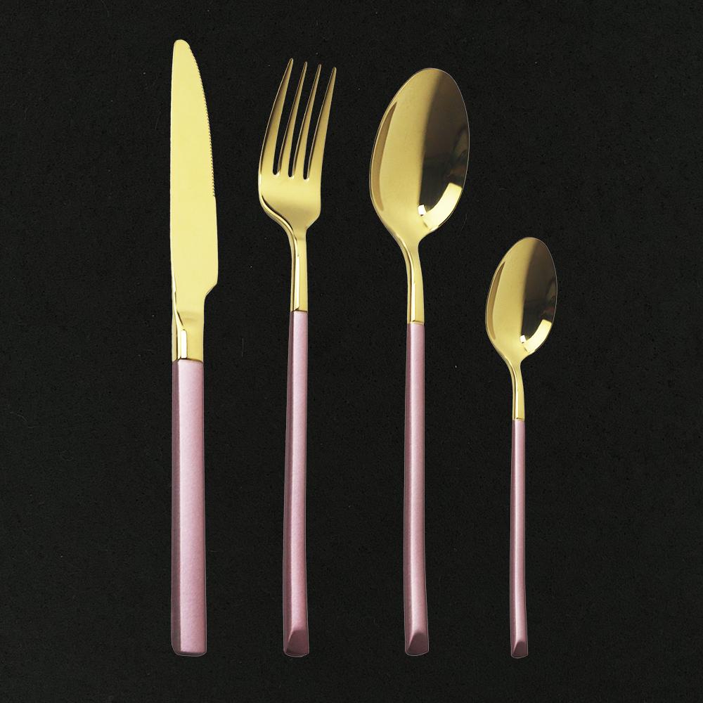 Изображение товара: Набор столовых приборов из розового золота, столовые приборы в западном стиле, столовые приборы, нож, вилка, ложка, столовые приборы для ресторана, металлическая посуда