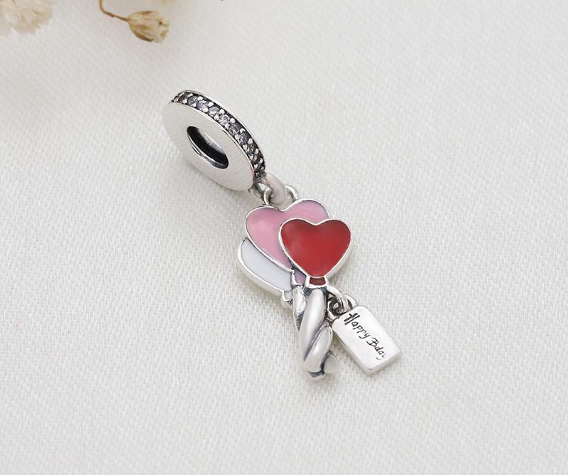 Изображение товара: Цепочка-подвеска из серебра 925 пробы, в виде розового и красного сердца