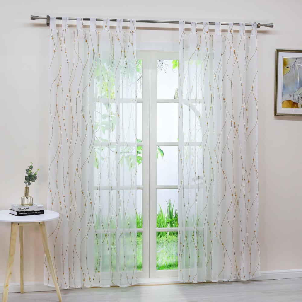 Изображение товара: Transparent Voile Curtain Tulle for Living Room Stripe Window Treatment Curtain Sheer Panel Drapes Grey Sand Color 1PCS