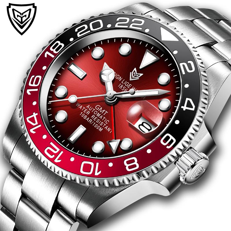 Изображение товара: LIGE механические часы для мужчин 10Bar Tourbillon Роскошные мужские часы Автоматические спортивные наручные часы двухцветные Relogio Masculino 2020