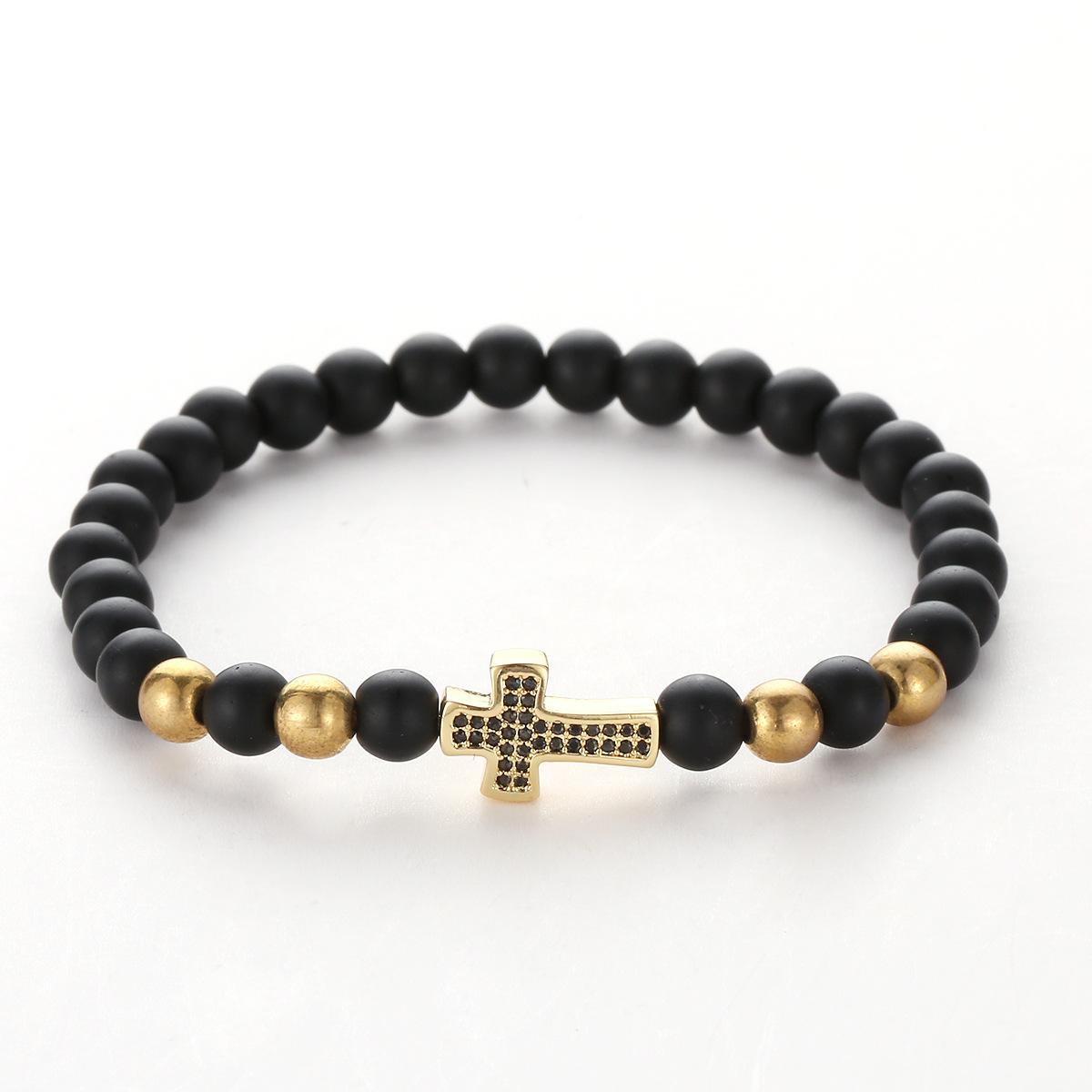 Изображение товара: Модные браслеты из черного скраба, 6 мм, золотой медный крест, многоцветные циркониевые ювелирные изделия унисекс