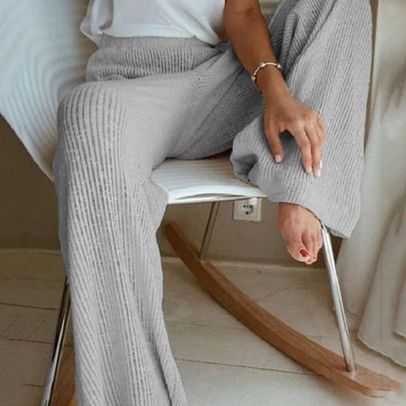 Изображение товара: Высококачественные теплые мягкие кашемировые леггинсы, женские осенне-зимние трикотажные брюки в рубчик, повседневные широкие брюки с высокой талией